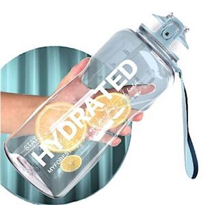 Drinking Water Bottle 64oz has Straw BPA Free Bottle with Time Marker Leakproof
